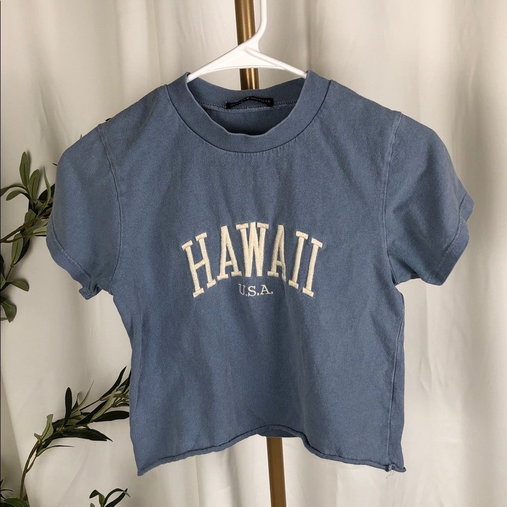 Brandy Melville Dusty Blue 'Hawaii U.S.A.' Cropped Tee (T2)